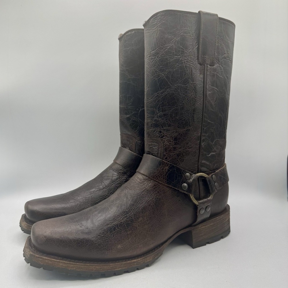Stetson Heritage Harness Boots Men's Size 12 D Waxed Dark Brown Leather